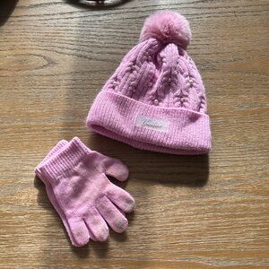 Justice Pink Hat & Gloves Set – Logo, Pom Pom & Pearls